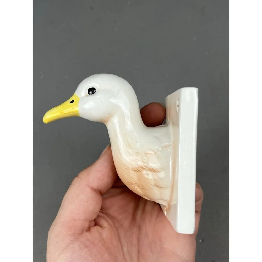 Vintage Ceramic Apron Towel Hook Holder Lot 2 Piece Chicken Duck Head & Hardware